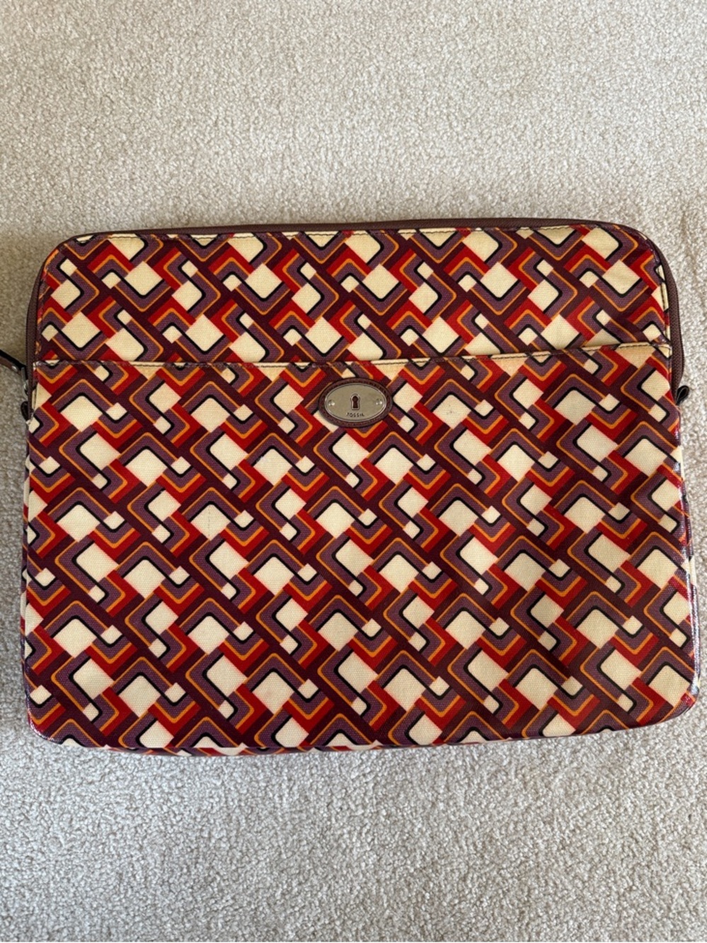 Fossil Geometric Pattern Laptop Sleeve - Red, Cream & Brown